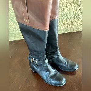 Bandolino Black/Brown Leather Tall Zip Riding Boots Women's sz 8.5 Equestrian